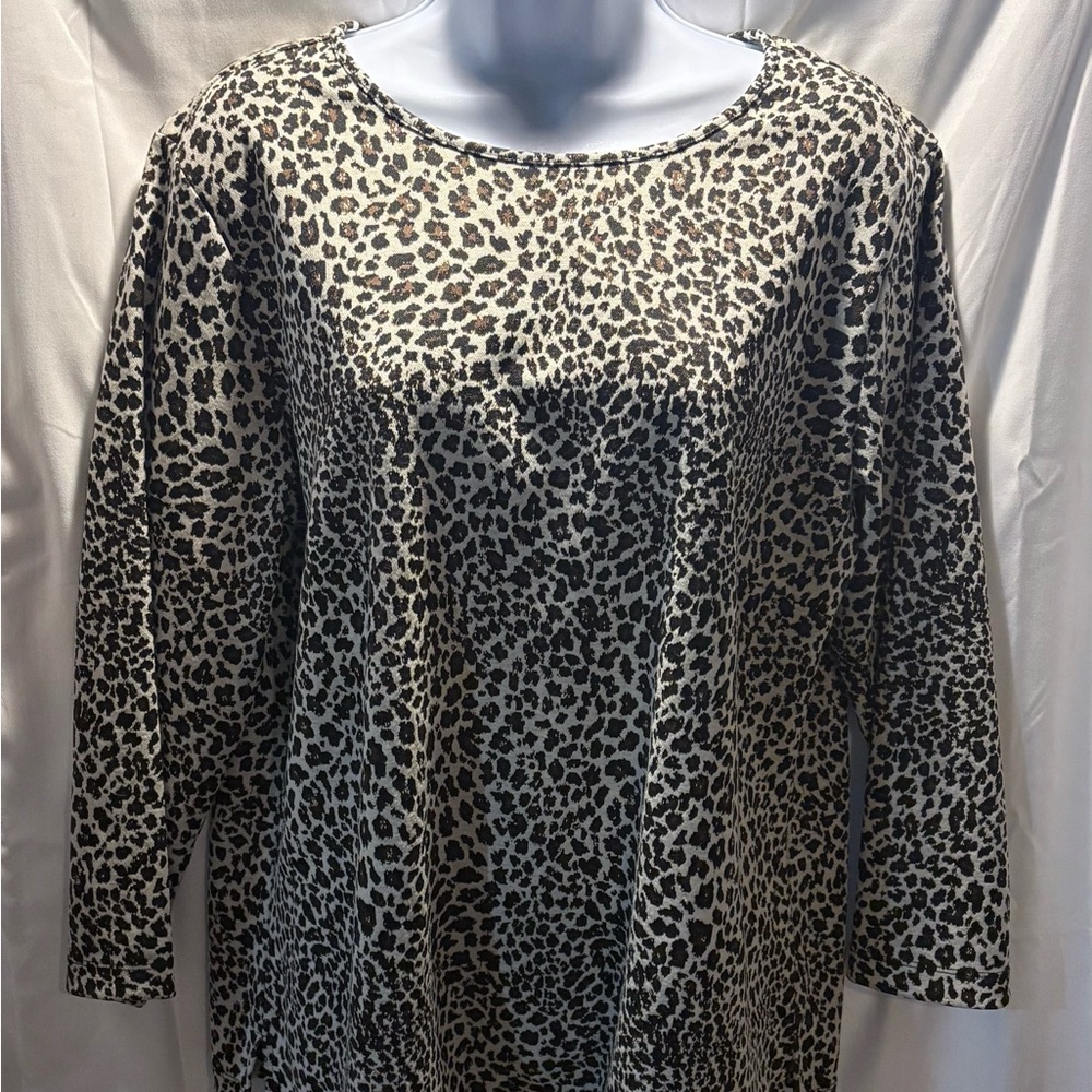 Van Heusen Black and Cream Animal Print Long Sleeve Top